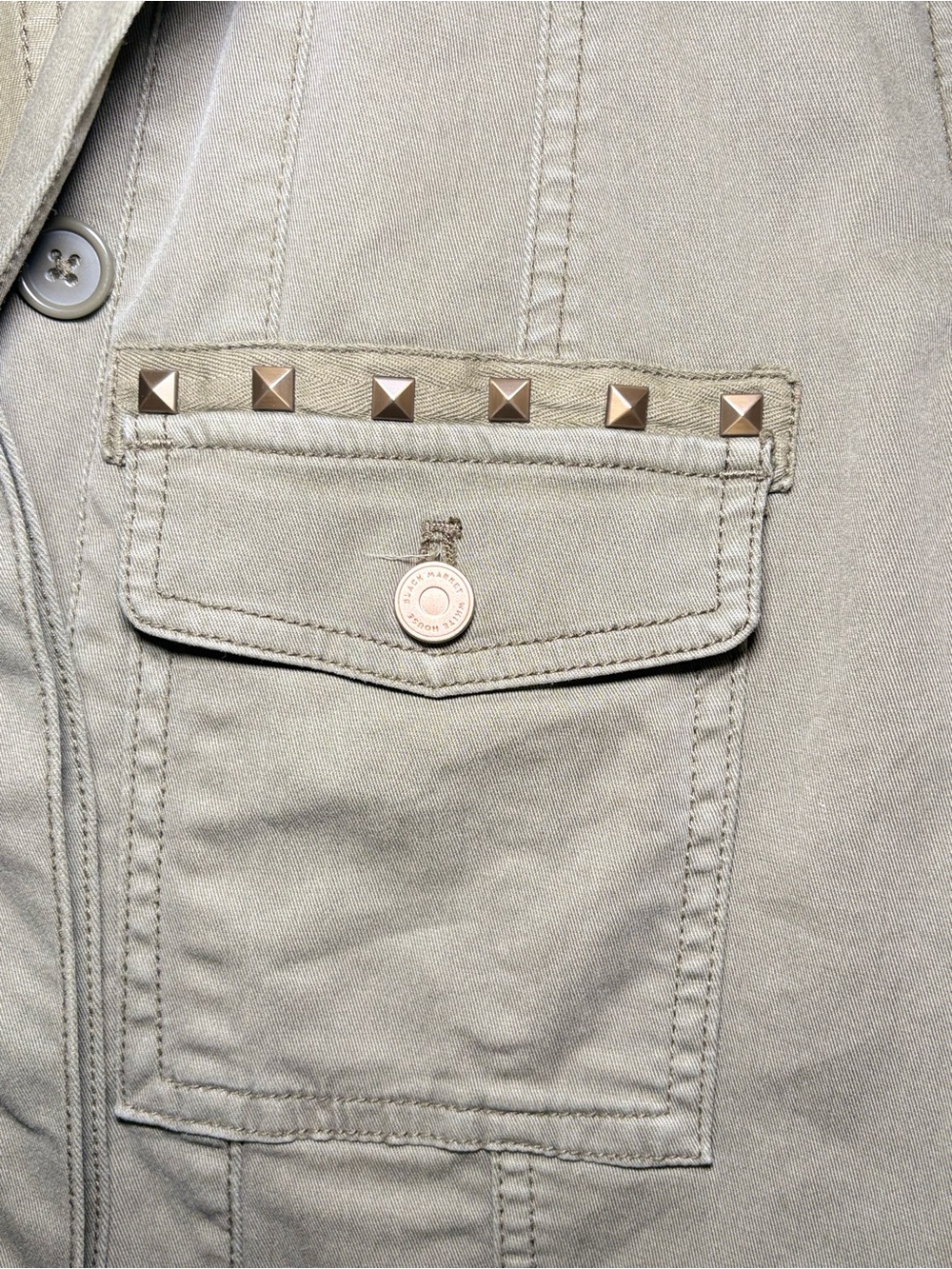 White House Black Market Olive Green Studded Utility Jacket | Military Style - Picture 8 of 14